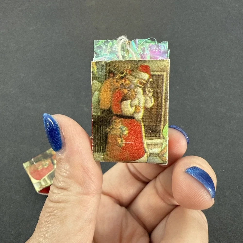 Vintage Christmas Santa Clause Gift Bag Dangle Pierced Earrings